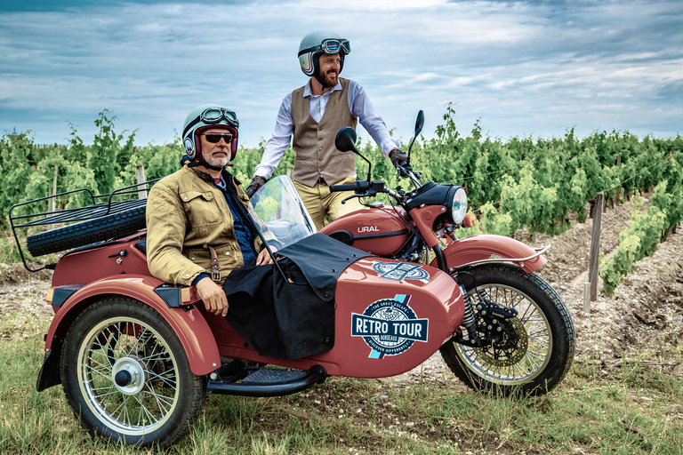 Burdeos: Visita guiada en sidecar con visita a un viñedo y picnic