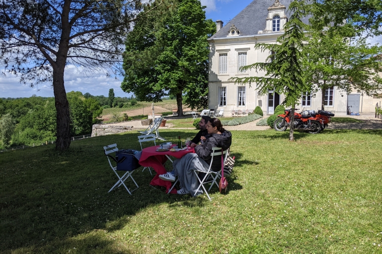 Burdeos: Visita guiada en sidecar con visita a un viñedo y picnic