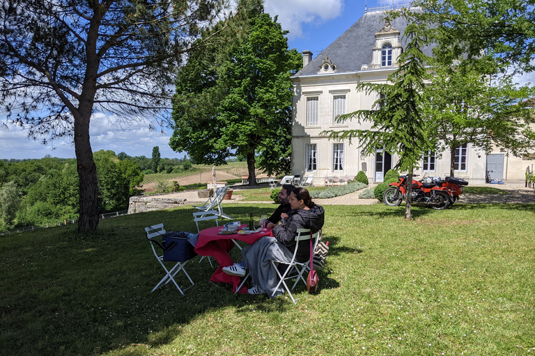 Burdeos: Visita guiada en sidecar con visita a un viñedo y picnic