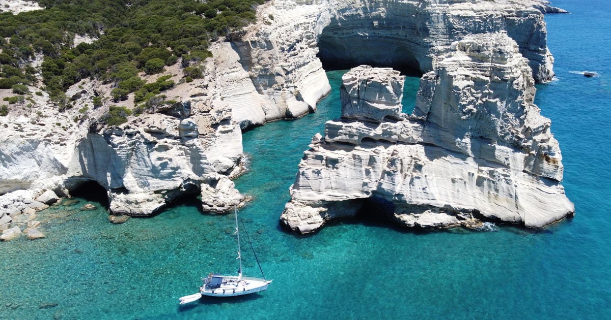 Milos Sailing Boat Trip to Kleftiko with Swim Stops & Meal GetYourGuide