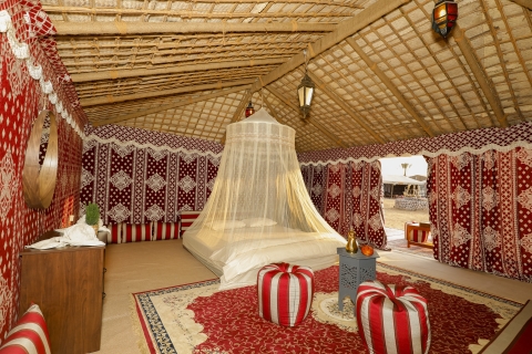 From Dubai: Red Dunes and Camel Safari with Overnight Camp Shared Tour with Private Tent