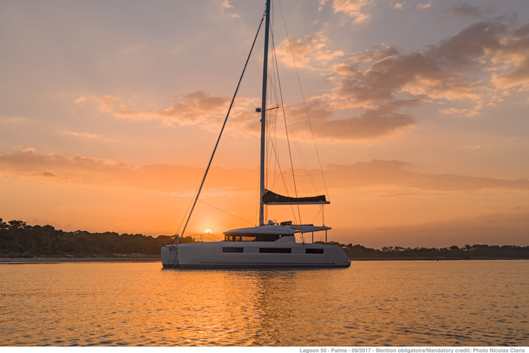 Athènes : Demi-journée de croisière en catamaran au coucher du soleilAthènes : Croisière de groupe d'une demi-journée en catamaran au coucher du soleil