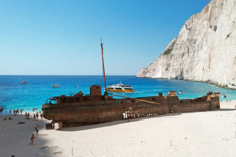 Porto Vromi: Navagio Beach & Blue Caves Private Boat Tour Pickup at Meeting Point Location