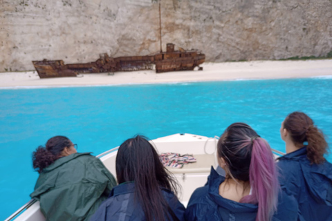 Porto Vromi: Navagio Beach & Blue Caves Private Boat Tour Pickup from Hotel