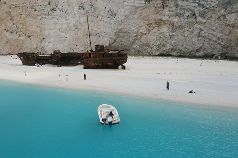 Porto Vromi: Navagio Beach & Blue Caves Private Boat Tour Pickup from Hotel