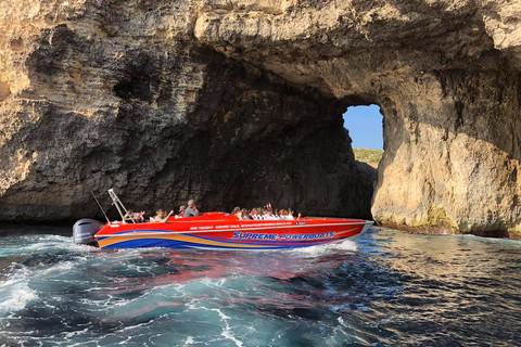 Sliema: Powerboat-tur till Cominos blå lagun med Cominos grottor