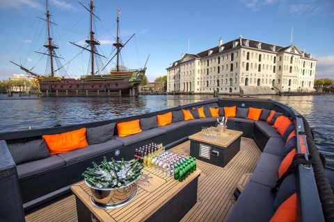 Amsterdam: Kanalcruise i båt med åpent tak og bar om bord