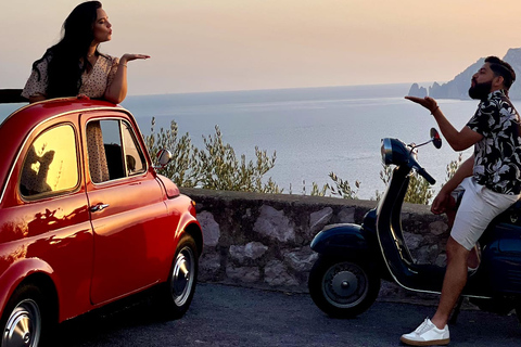 جولة صور للأزواج في ساحل سورينتو بواسطة Vintage Fiat 500جولة تصوير غروب الشمس
