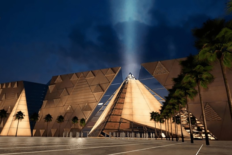 El Cairo: Gran Museo Egipcio de Guiza y Khan El KhaliliEl Gran Museo Egipcio de El Cairo desde y Bazar de Khan El Khalili