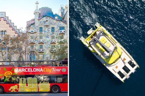 Barcelona: Hop-On Hop-Off-buss med Eco Catamaran Cruise