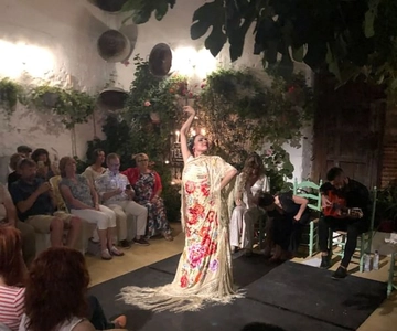 Espetáculo de flamenco ao vivo no Tablao La Puerta Ancha com tapas