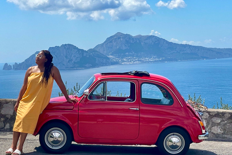 جولة صور للأزواج في ساحل سورينتو بواسطة Vintage Fiat 500جولة تصوير غروب الشمس