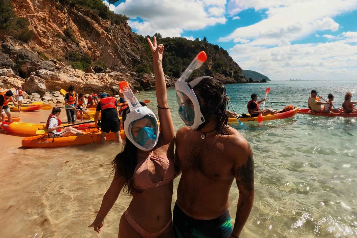 Lisbon: Arrábida Kayak & Wild Beach Snorkeling Pickup Option