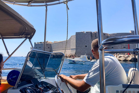 Desde Dubrovnik/Cavtat: Cueva Azul, Excursión en lancha rápida por la playa de SunjDesde el casco antiguo de Dubrovnik