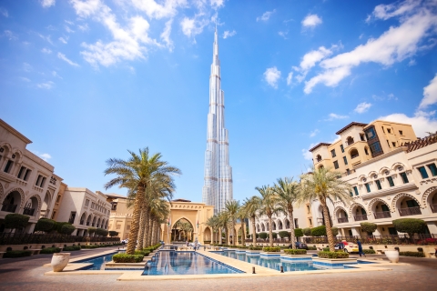 Dubai: Half-Day Tour with Blue Mosque & Burj Khalifa Ticket Shared Tour in German or Spanish