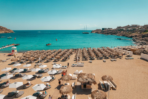 Mykonos: Spiaggia Super Paradise con lettino al Thalas MykonosLettino prendisole in prima fila