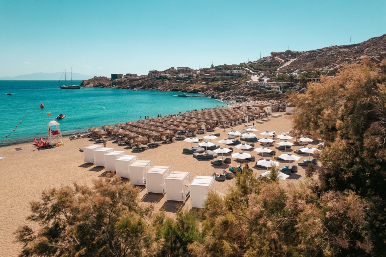 Mykonos: Super Paradise Beach with Sunbed at Thalas Mykonos Fifth and Back Row Sunbeds