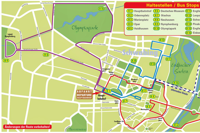 Visite à arrêts multiples de Munich : billet 1 jour ou 2 joursBillet 1 jour - bus à arrêts multiples (tous les 13 arrêts)