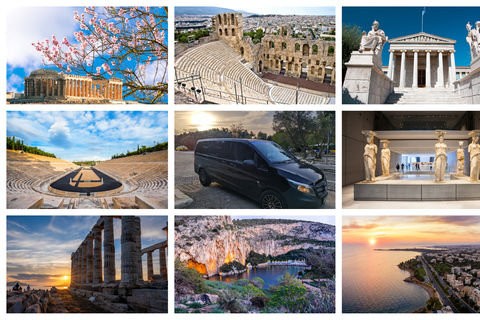 Athènes : Excursion privée d'une journée à Athènes, Sounio et le lac VouliagmeniPrise en charge et/ou dépôt à n'importe quelle adresse à Athènes