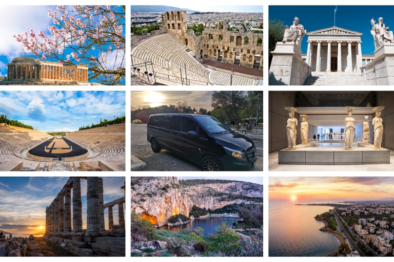 Athènes : Excursion privée d'une journée à Athènes, Sounio et le lac VouliagmeniPrise en charge et/ou dépôt à n'importe quelle adresse à Athènes