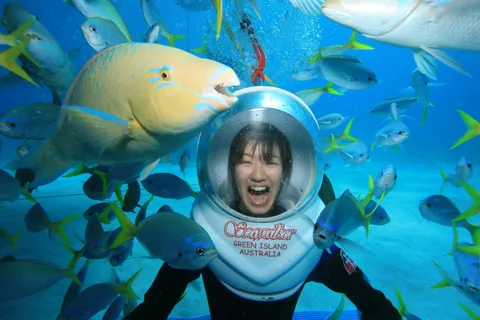From Cairns: Green Island Boat Tour & Seawalker Helmet Dive