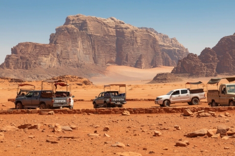 Excursión de un día de Aqaba a Wadi Rum con excursión en jeep y cena