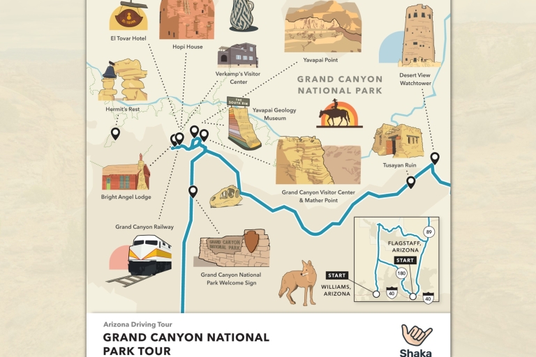 Grand Canyon South Rim: Audioguía autoguiada con GPSExcursión de un día en coche con audio por el Borde Sur del Gran Cañón
