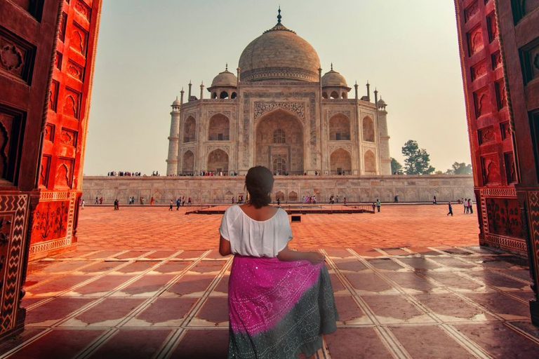 Da Delhi: Escursione di un giorno al Taj Mahal e al Forte di Agra, senza dover fare nulla di particolareTour con auto, autista, pranzo, guida e ingressi ai monumenti