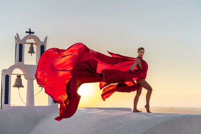 Visit Imerovigli Santorini Photoshoot with Flying Dress in Santorini, Greece