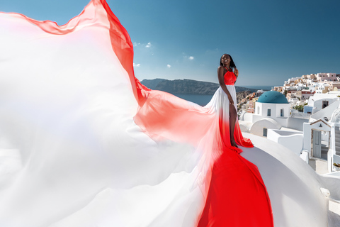 Flying Dress-fotoshoot op Santorini: Express-pakketFlying Dress-fotoshoot in Santorini: Express-pakket