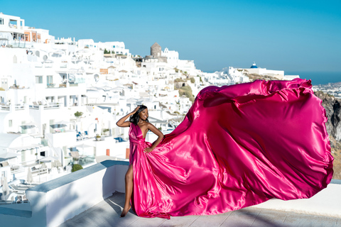 Sesión de fotos con vestido volador en Santorini: Paquete exprés