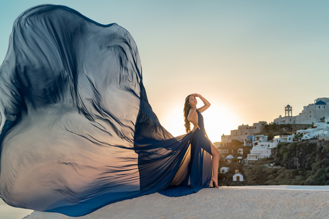 Sesión de fotos con vestido volador en Santorini: Paquete exprés