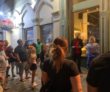 Tour of haunted locations with ghost hunting gear.