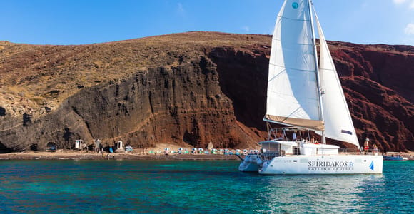 Santorini: Sailing Catamaran Cruise with BBQ and Drinks