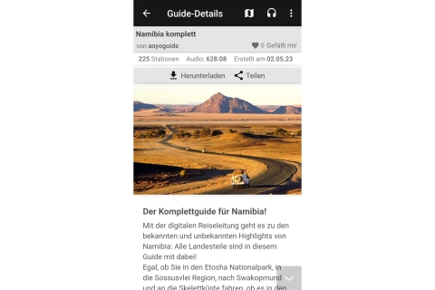 Guide audio de la Namibie pour la conduite autonome en allemand