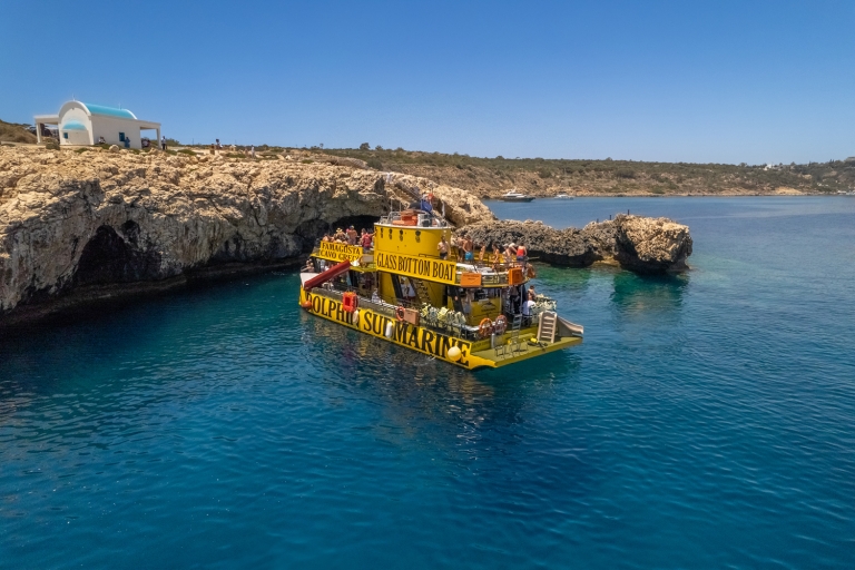 Depuis l'embarcadère de Protaras : Excursion en bateau à fond de verre avec 2 arrêts baignadeProtaras : Excursion en bateau à fond de verre - Lagon bleu - Zone des tortues