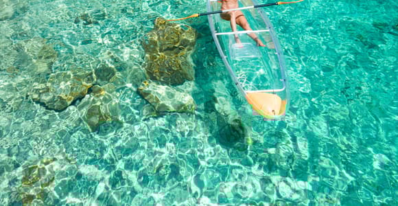 Transparente Kajaktour zum Sonnenuntergang