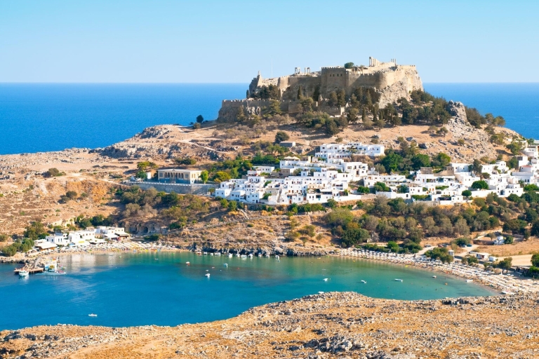 Dagtocht van de haven van het cruiseschip van Rhodos naar de Akropolis van Lindos