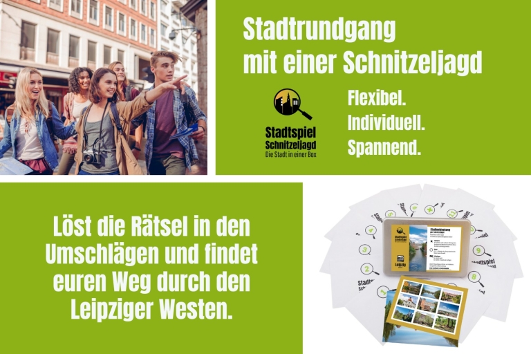 Leipzig: Emocionante juego de pistas al oeste de la ciudadLeipzig: Caja de búsqueda del tesoro con envío dentro de Alemania