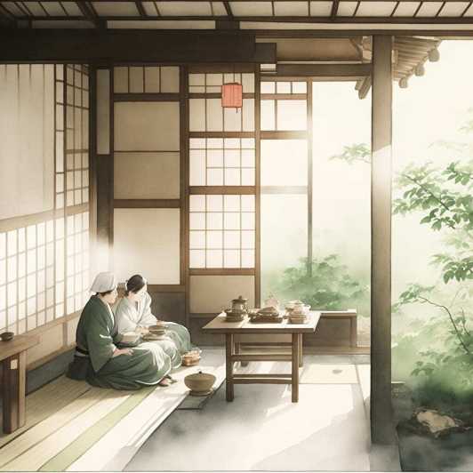 Premium AI Image | A traditional Japanese tea room interior with tatami  mats Generative AI