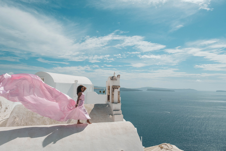 Vliegende jurk Santorini fotoshoot