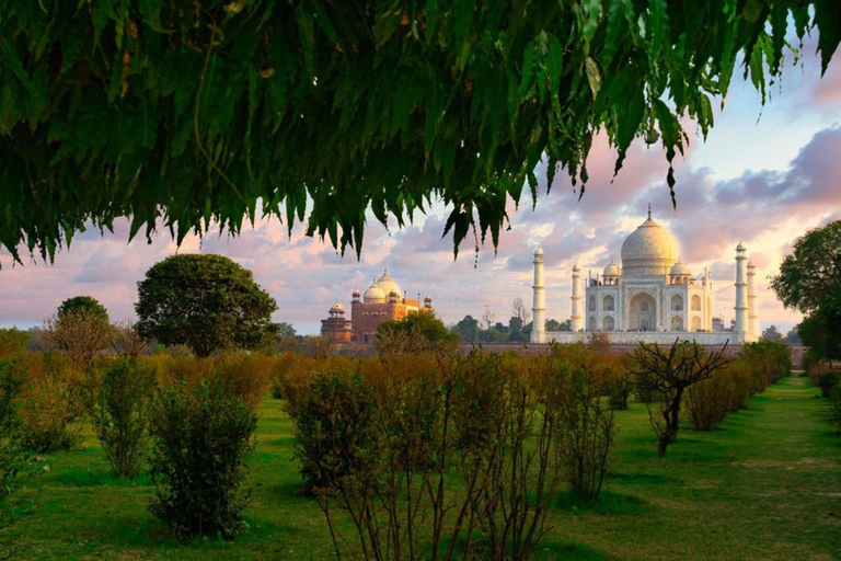 Rondleiding door de hoofdstad Mughal Agra met de auto.Taj Mahal en het fort van Agra.