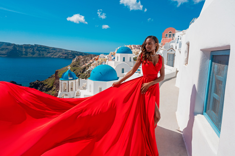 Santorini: Experiencia única de sesión de fotos con vestido volador