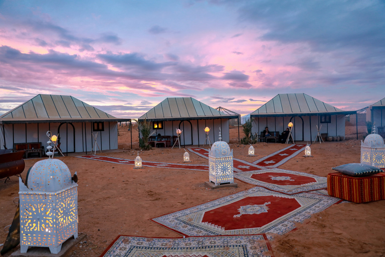 Merzouga: Overnight Camel Trek with Sandboarding Luxury Desert Camp