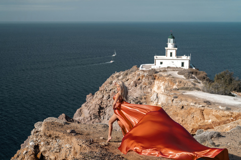 Sesión de fotos con vestido volador en Santorini: Paquete exprés