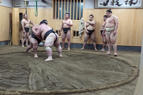 Tokyo : Séance matinale d'entraînement au sumoTokyo : Visionnement de la pratique du sumo le matin