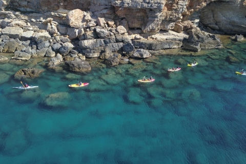 Ibiza: Seekajakfahren und Schnorcheln in Cala CodolarKajak & Schnorcheln bei Sonnenuntergang mit Cava