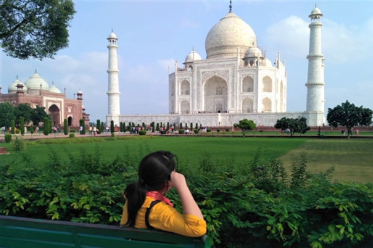 Visite du Taj Mahal au lever du soleil depuis DelhiTout compris (voiture + guide + billets pour le Taj Mahal + petit déjeuner)