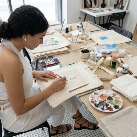 Munich: Shoppers bag Painting Workshop with Artist