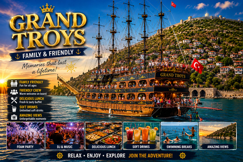 Alanya: Pirate Boat Trip with Swimming and Foam Party Alanya: Pirate Boat Trip with Transfer